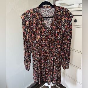 Zara long sleeve minidress - black/multicolored - soft flowy v-neck